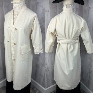 Vintage Duster Overcoat-Womens White Cotton Coat for Motoring & Travel Small