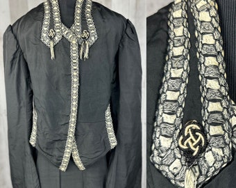 1900s Victorian Antique Jacket-Black Satin Edwardian Coat Asian Chinese Style 1910s Small
