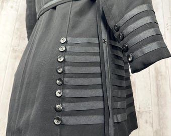 1900s Edwardian Frock Coat~Embellished Jet Black Antique Jacket-1910s L/XL