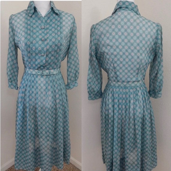 1950s True Vintage DRESS~Sheer Blue/Green Organza