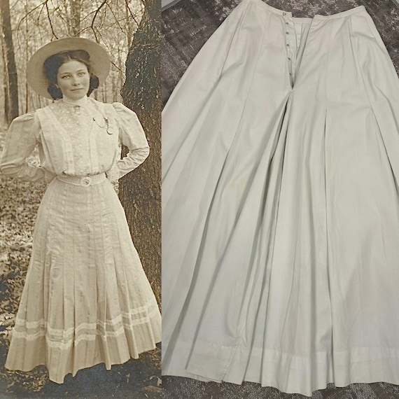 1910s True Edwardian Day Skirt Ivory Cotton Full … - image 1
