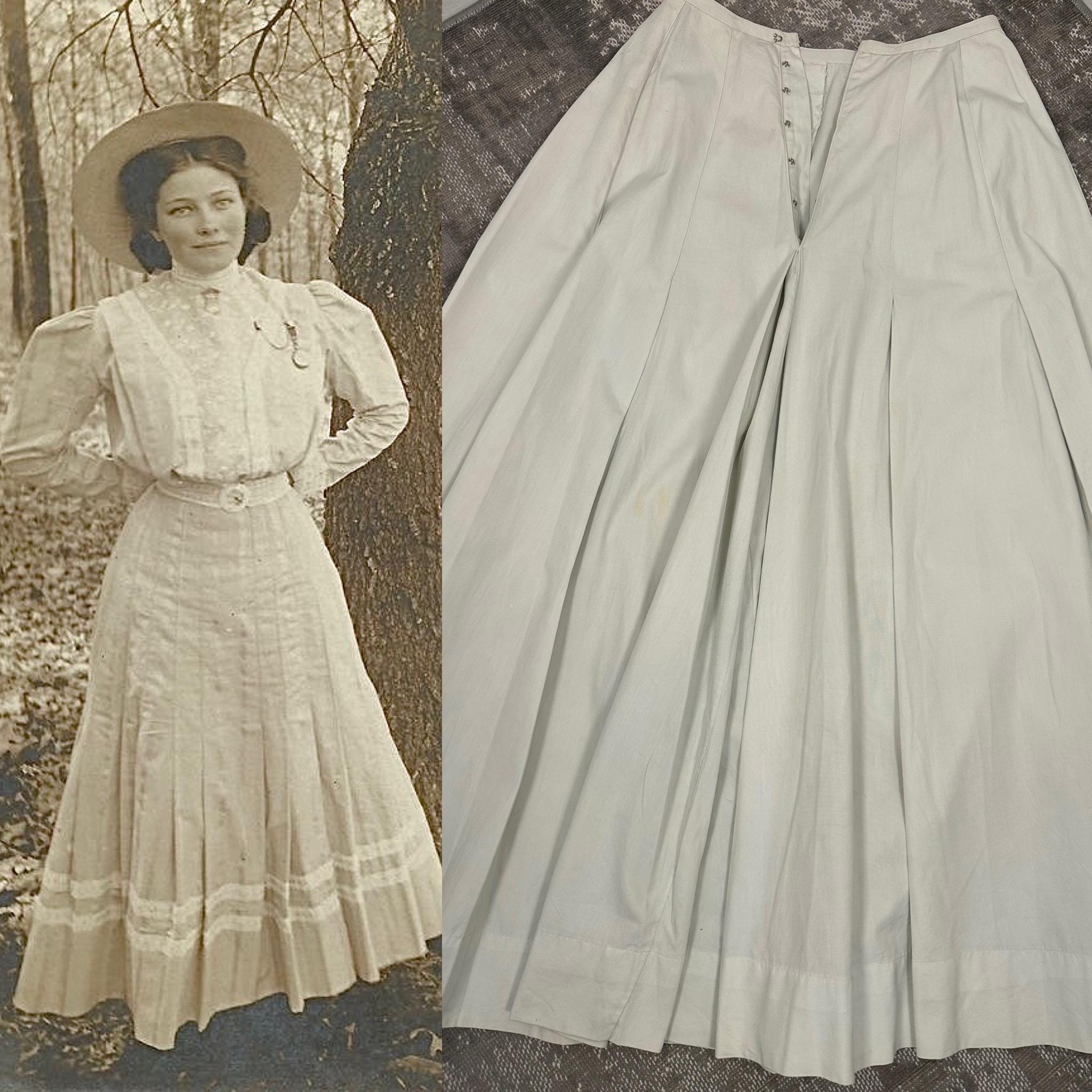 1910s True Edwardian Day Skirt Ivory Cotton Full Length Walking 