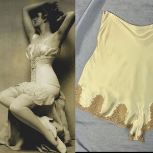 1920s Antique Silk Panty Shorts Undergarment Lingerie ~ Panties w/Lace Embellishments 28&quot; Waist Small/Medium