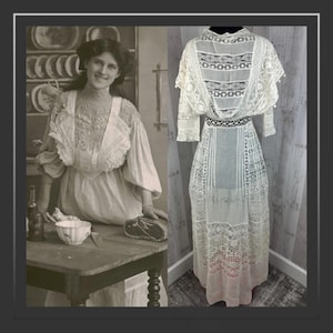 1900-1910s Edwardian Gown/Dress Ethereal Antique GOWN Sheer Lace S/XS
