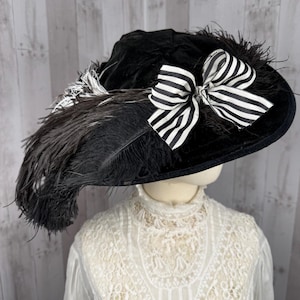 Vintage Black Wide Brim Hat With Feathers - Etsy display picture 1