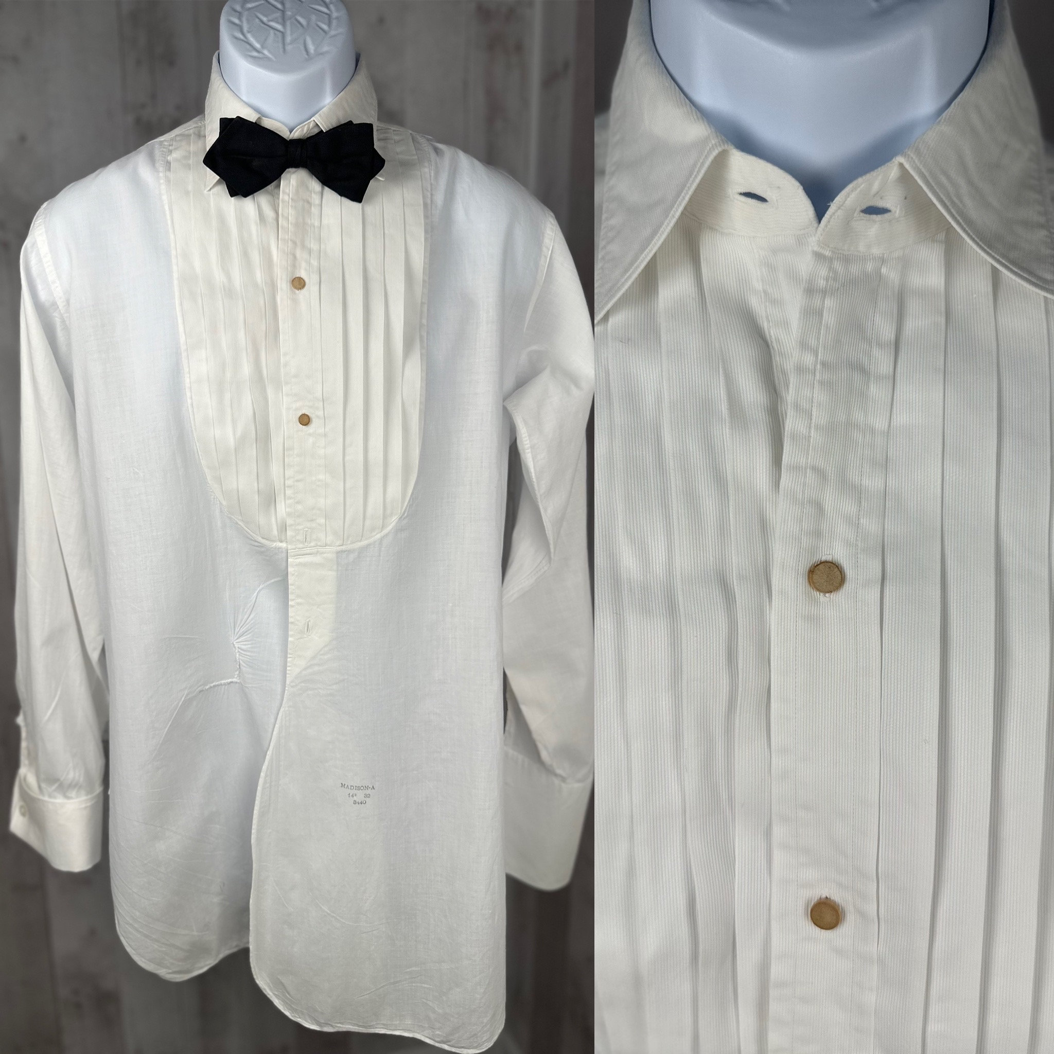 1910s Mens Pintucked Front Dress Shirt ~ Crisp White Cotton 45