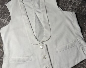 1910s Edwardian VEST Mens White Cotton Pique Tuxedo Walking Suit