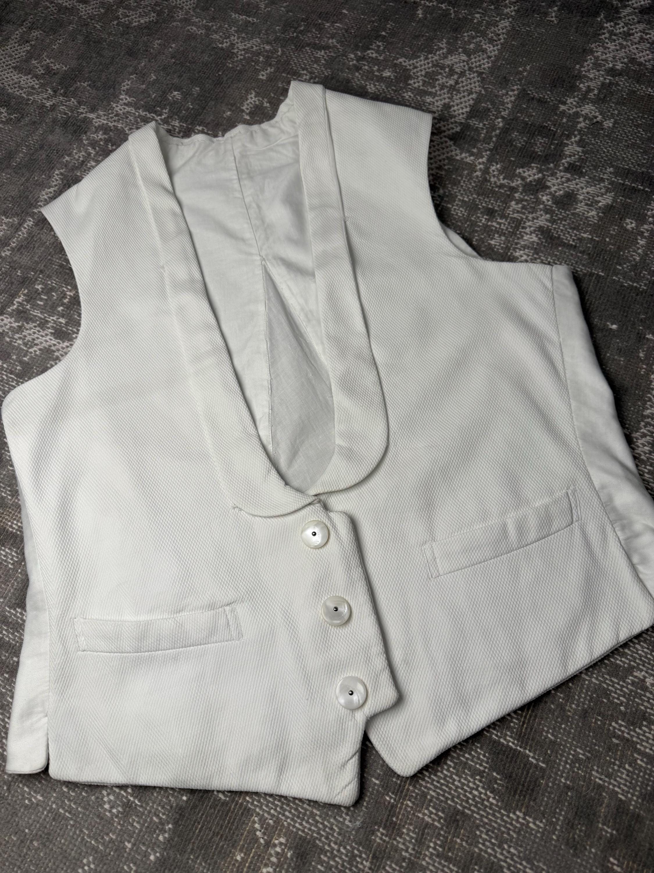 1910s Edwardian VEST Mens White Cotton Pique Tuxedo Walking Suit