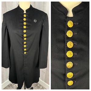 Early 1900s Mens Regency Tailcoat Frock Coat~Inky Black Antique Jacket-Approx Size 40S WOUNDED