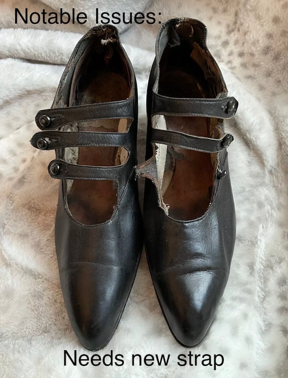 1910-1920s Antique Edwardian Shoes Black Leather … - image 10