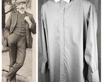 1920～30 年代のメンズ アンティーク ドレス シャツ、ボタン フロント