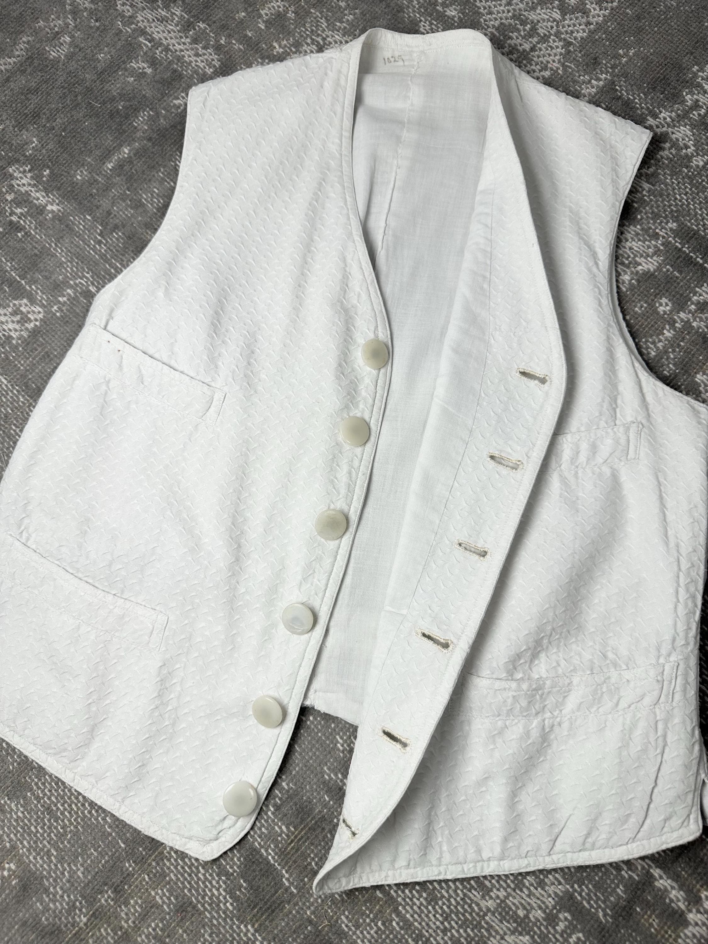 1910s Edwardian VEST Mens White Cotton Pique Tuxedo Walking Unisex