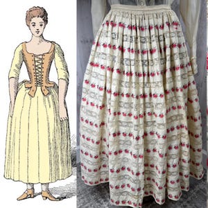 1800th Century French Petticoat~Antique Rose Print with lace inlay - Cream colored Cotton Crinoline Skirt Small