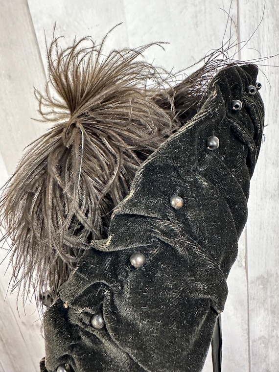 1890s Victorian Mourning HAT Inky Black Brim Bonnet Beaded  display picture 1