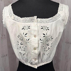 1910s True Edwardian Corset Cover Top White Cotton w/ Ruffled Trim ~ 1900s Small