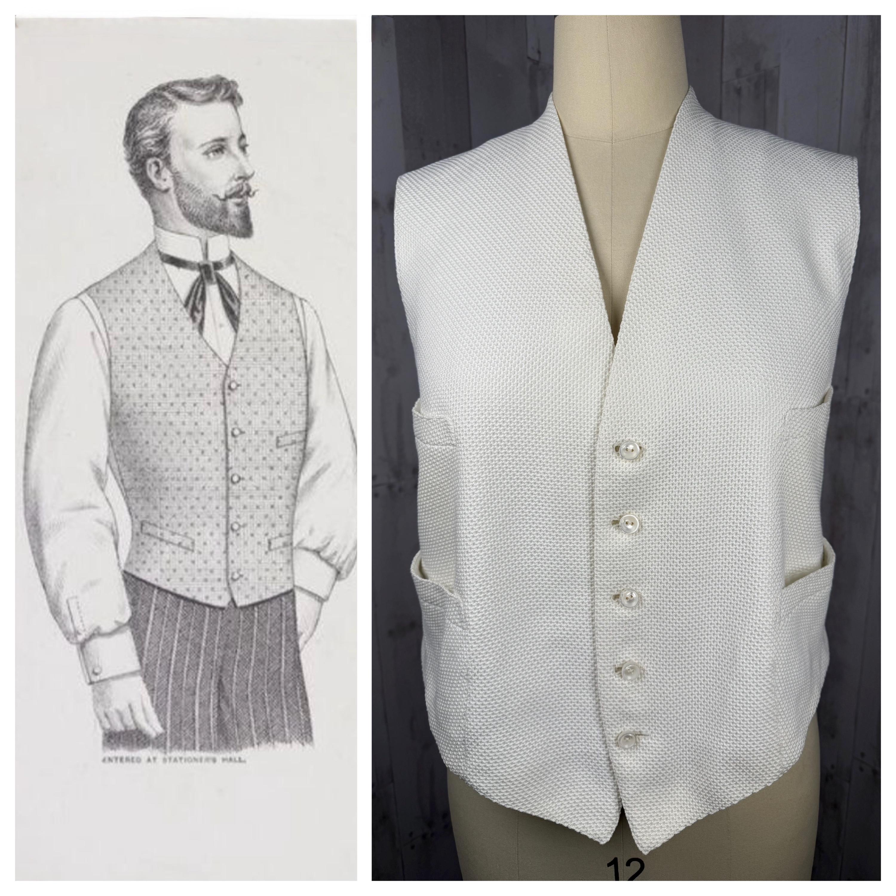 1910s Edwardian VEST Mens White Cotton Woven Waffle Pique Tuxedo