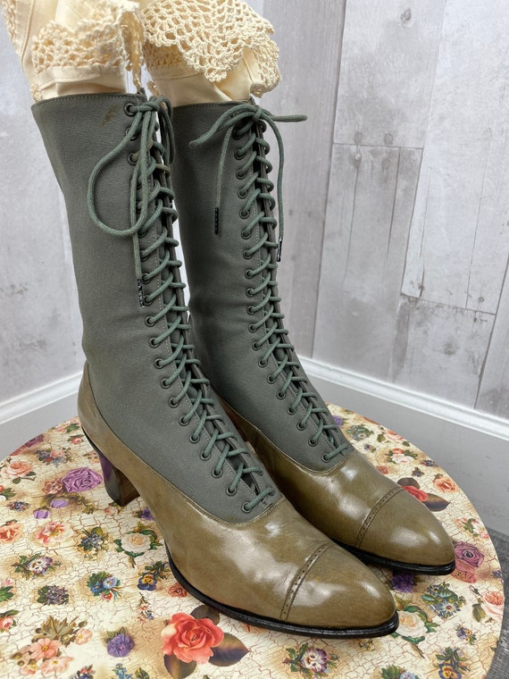 1910s Antique Edwardian Granny Boots~Two Tone Oli… - image 2