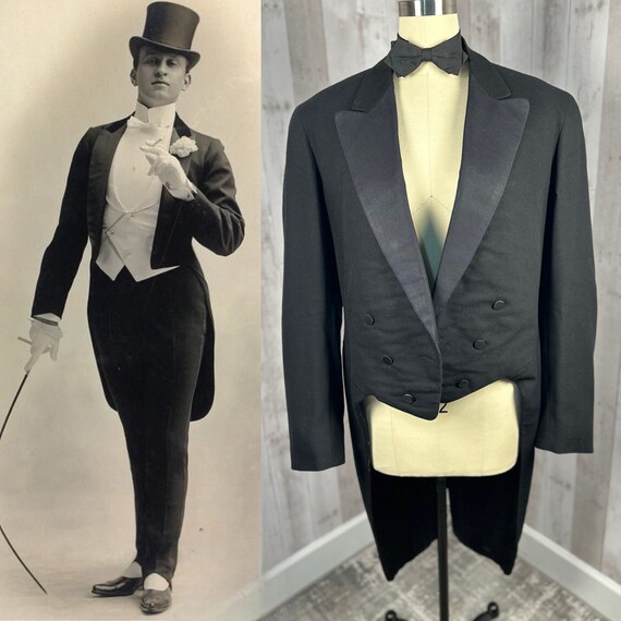 1910s Authentic Edwardian Tuxedo Mens/Womens Tail Coa… Gem