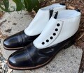 New! 1900s Style~Edwardian Spectator Cap Toe Boot Decorative Button Boots Shoes Black & White Leather Unisex 1910s New Stock Sz 9 thru 13