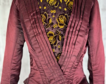 1910s Edwardian Corset Jacket-Young Miss Burgundy Maroon Gold Antique Childrens 1900s
