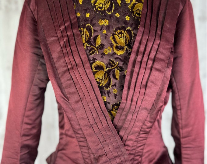 1910s Edwardian Corset Jacket-Young Miss Burgundy Maroon Gold Antique Childrens 1900s