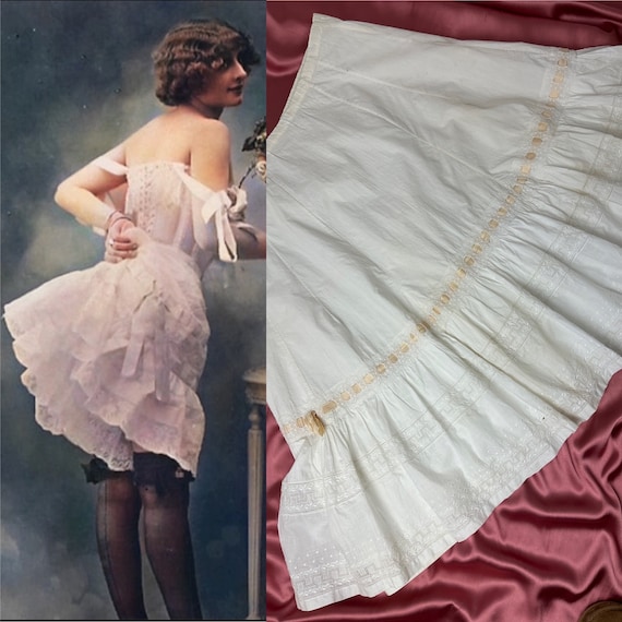 1910s Edwardian Petticoat~Antique Tiered White Cr… - image 1