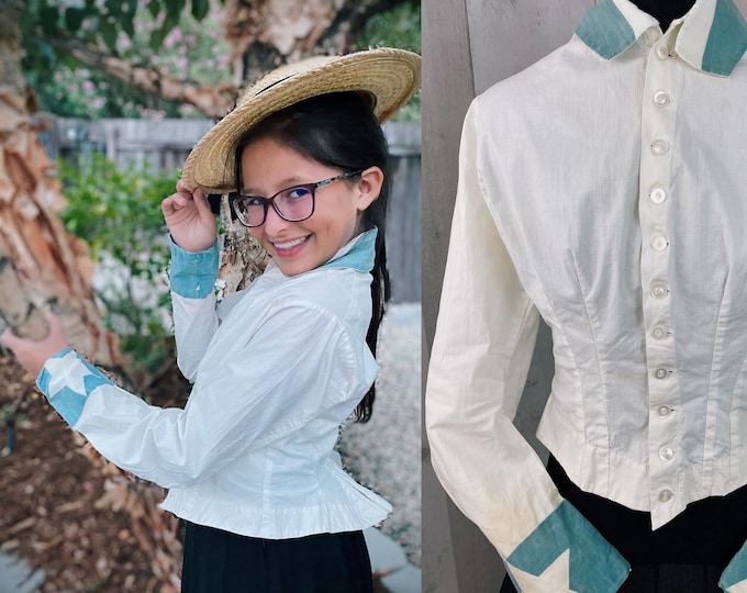 1900s Centennial Celebration Day Blouse Antique White Cotton w/Stars Small/Girls
