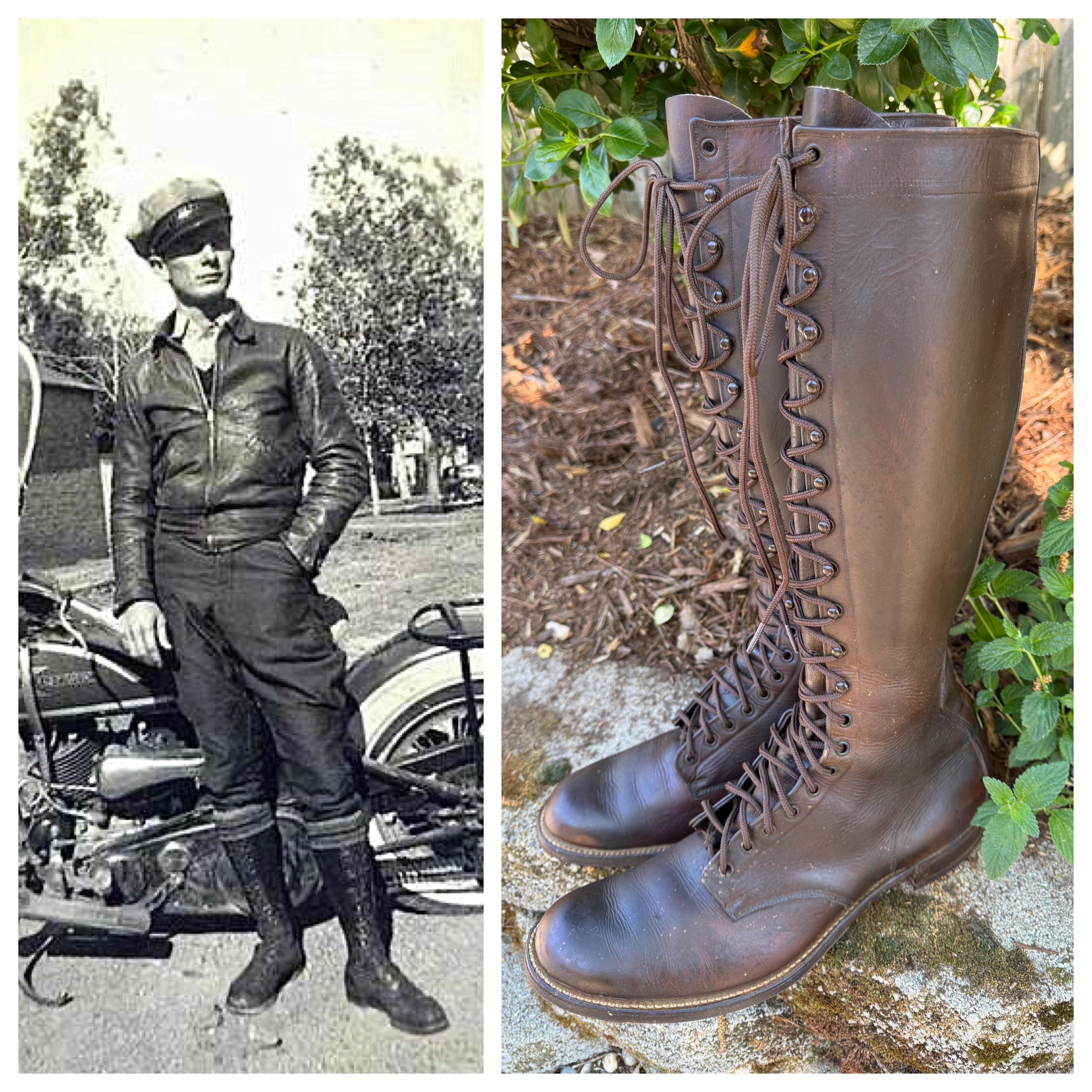 1930s Antique Knee Boots Brown Leather Unisex Shoes Mens Vintage