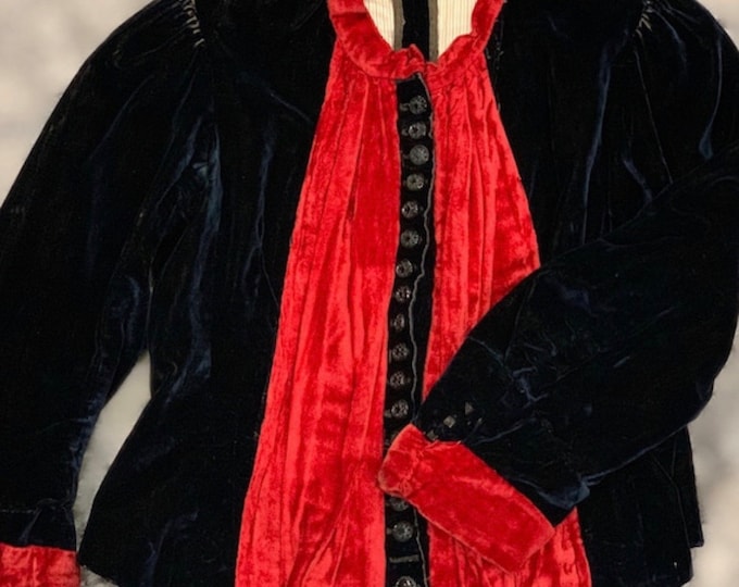 1900s True Victorian Antique Red/Black Velvet Corset Jacket-1890s S/XS