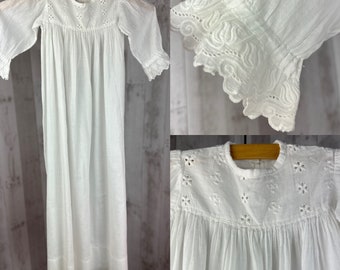 1900s True Antique VICTORIAN/EDWARDIAN Christening Gown~ Baby/Infant/Newborn White Crisp Cotton Hand Crafted Lace Embroidery 1910s