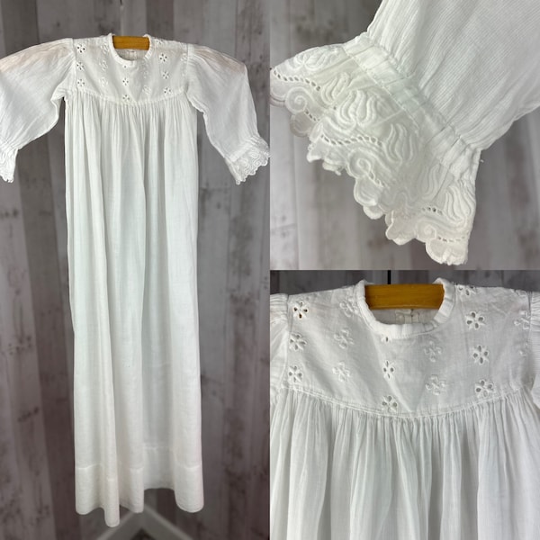 1900s True Antique VICTORIAN/EDWARDIAN Christening Gown~ Baby/Infant/Newborn White Crisp Cotton Hand Crafted Lace Embroidery 1910s