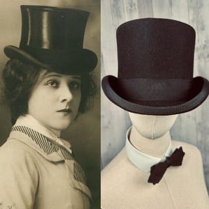 NEW! Edwardian Style TOP HAT Inky Black Wool Unisex Multible Sizes Available