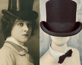 NEW! Edwardian Style TOP HAT Inky Black Wool Unisex Multible Sizes Available