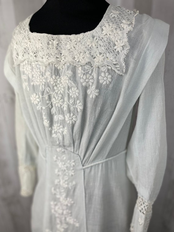 1910s Edwardian Tea Dress Antique Pale Blue Cotto… - image 4