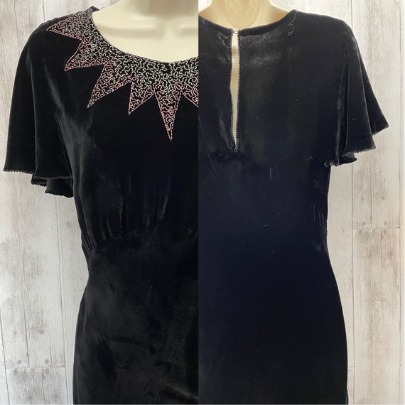 1920s Antique Dress~Black Velvet Beaded Art Deco … - image 10