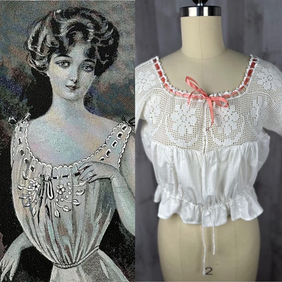 1910s True Edwardian Corset Cover Crisp White Cotton Floral