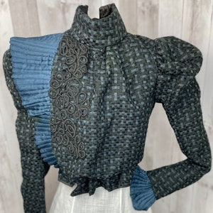 1890s Victorian Antique Wool Corset Check Jacket-1900s S/XS