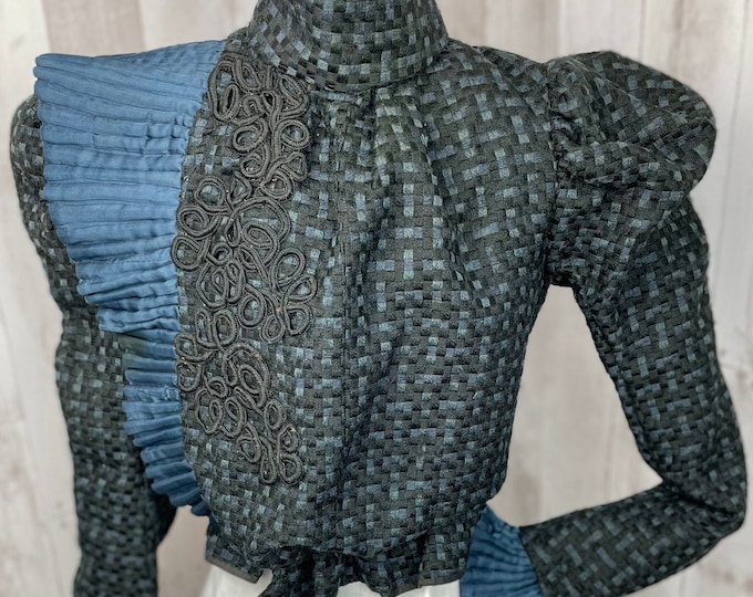 1890s Victorian Antique Wool Corset Check Jacket-1900s S/XS