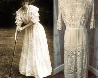 1910s Edwardian Dress~Sheer Ivory Wedding Gown 1900s Small