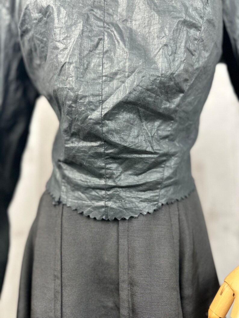 1900s Edwardian Waist Shirt Blouse Antique Black Silk w/Netting 1910s Small WOUNDED image 7
