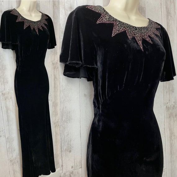 1920s Antique Dress~Black Velvet Beaded Art Deco … - image 8