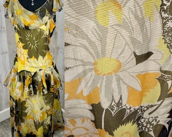 1920s Antique Dress ~ Flapper / Art Deco Sheer Chiffon Overlay  Glam Yellow/Gold Gown 1930s S WOUNDED