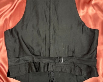 C1910s Antique Vest Formal Inky Black Pinstripe Brocade