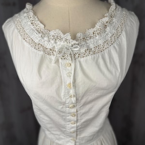 1910s True Edwardian Corset Cover Top White Cotton w/ Ruffled Trim ~ Pull Tie Neckline 1900s Small