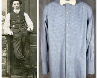 1920～30 年代のメンズ アンティーク ドレス シャツ、ボタン フロント