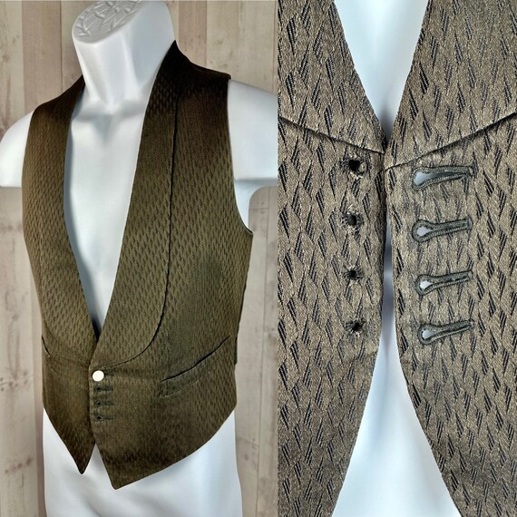 1910s Edwardian Mens Black Brocade Vest Removable… - image 3