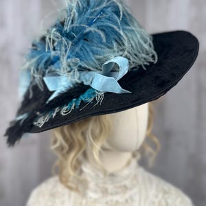 1910s Authentic Edwardian HAT Black Wide Brim Velvet W/pale  display picture 3