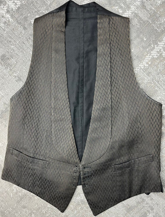 1910s Edwardian Mens Black Brocade Vest Removable… - image 4