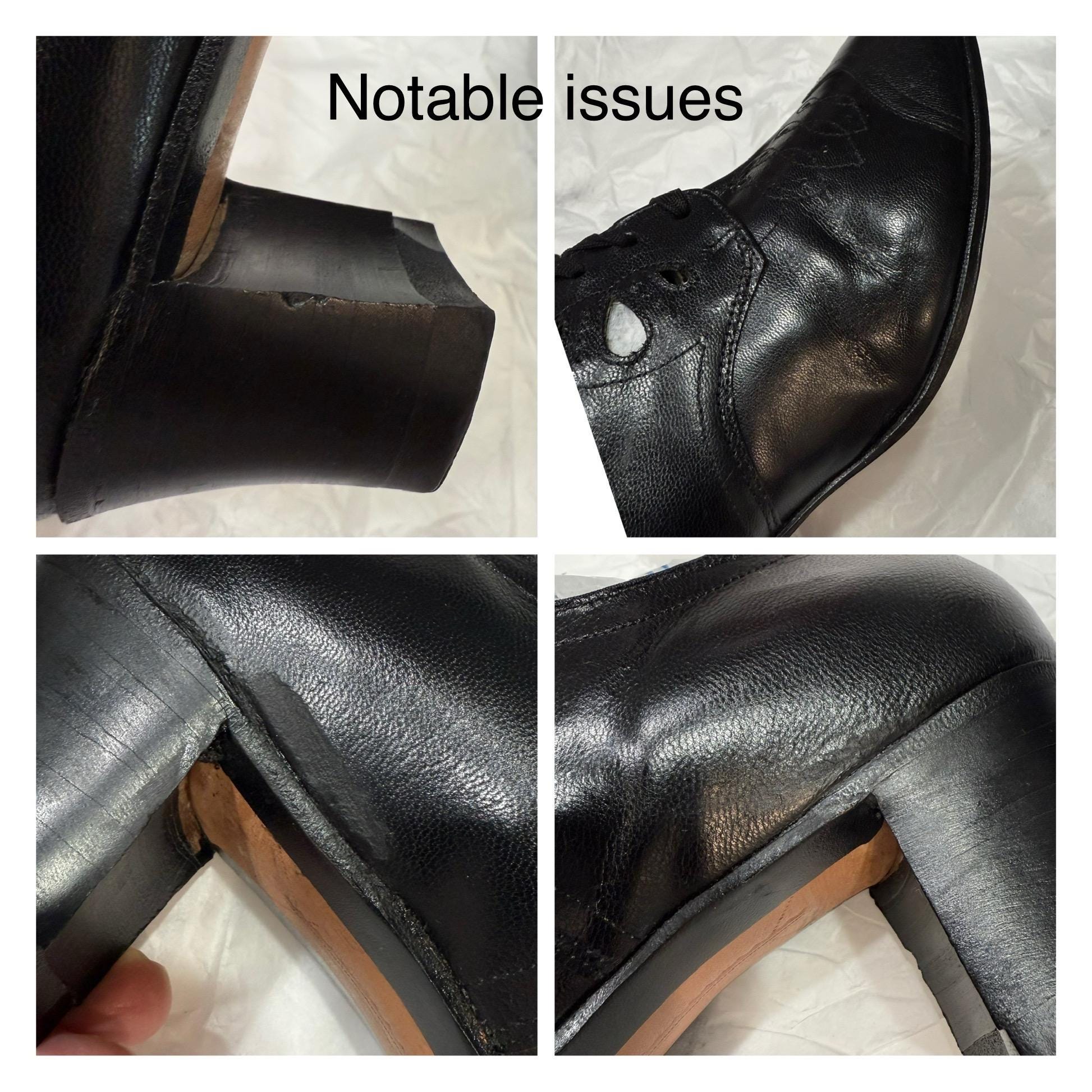 1930s NOS Antique Leather Womens Heels ~ Inky Black Granny Shoes W