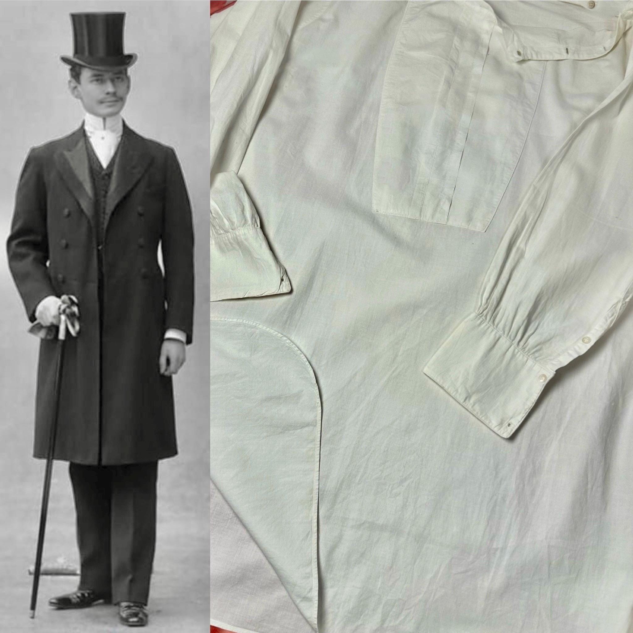 1900s Mens Victorian Dress Shirt ~ Crisp White Cotton ~ 50